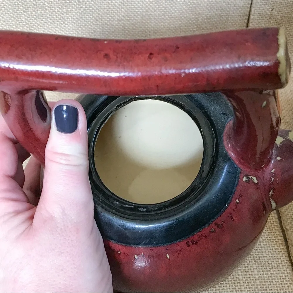 Pier 1 Shanghai Red Beige Teapot Tea Mug Set Goth Core Rustic Japanese Inspired